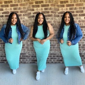Mint Blue Sleeveless Bodycon Maxi Dress Plus Size